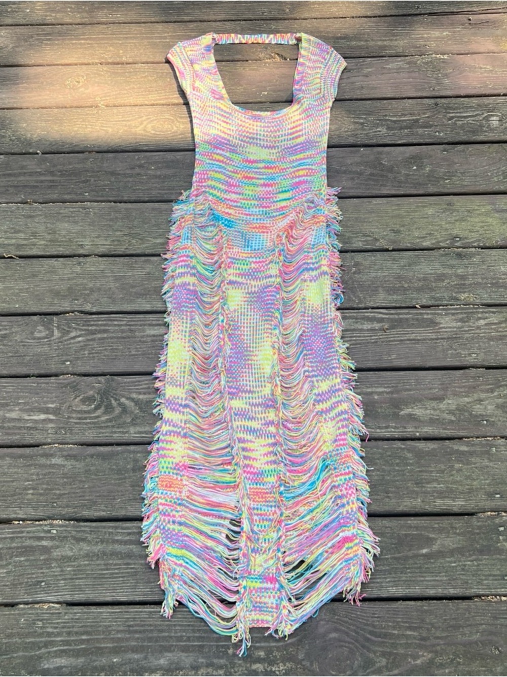 Fashion Nova Women’s Nessa Knit Open Back Maxi Dress W/Cap Sleeve & Fringe|Sz:L - Picture 12 of 16